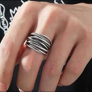 Antique Silver Boho Adjustable Sizing Statement Ring of Metal Wrapping & Cuffed
